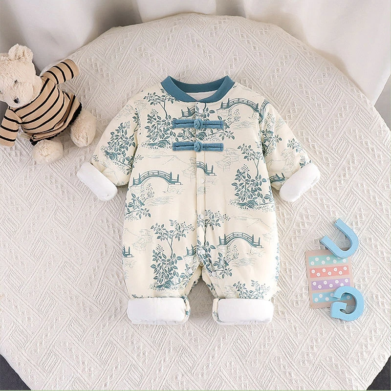 婴儿冬款连体衣无骨棉服宝宝中风衣服秋冬外出保暖哈衣爬服