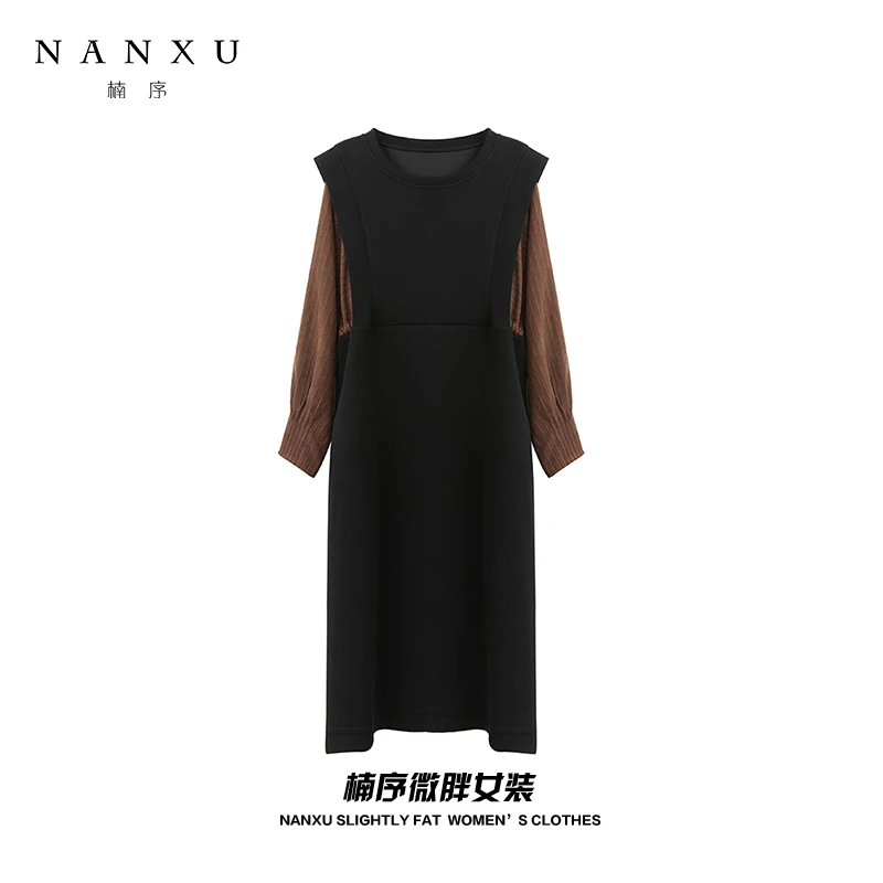 楠序胖mm大码女装 出游衣服女时尚休闲气质假两件连衣裙YZ32331