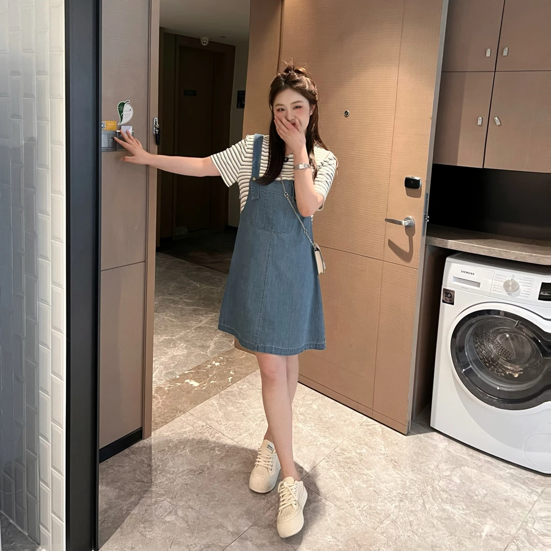 楠序乔乔大码女装 2025夏季显瘦遮肉假两件牛仔裙连衣裙女YZ31503