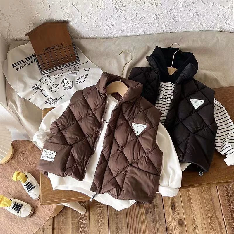 2024新款男童女童百搭韩版棉服冬季马甲加厚冬款儿童洋气黑色