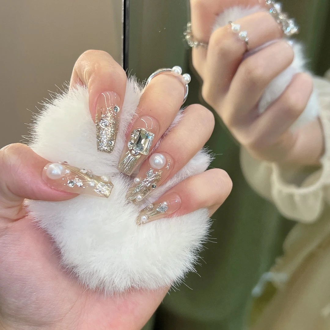 【闪闪】纯手工穿戴甲美甲指甲贴穿戴式光疗甲冰透渐变秋冬美少女