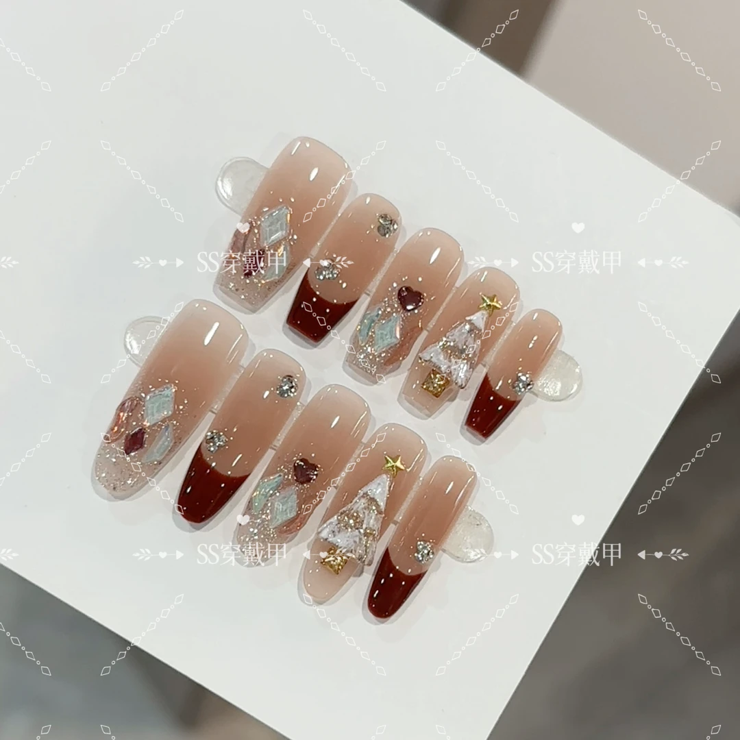 【圣诞季】猫眼纯手工穿戴甲美甲贴穿戴光疗甲款冰透渐变四季流行