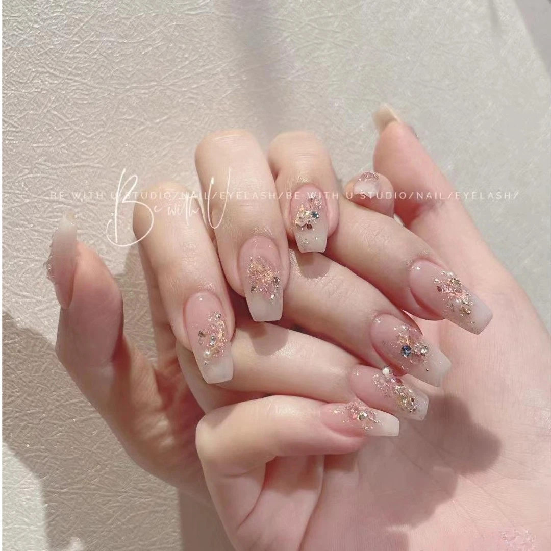 【七彩流沙】纯手工穿戴甲美甲贴片指甲贴穿戴式光疗甲渐变美少女