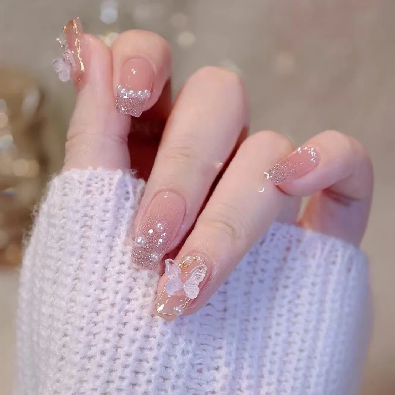 【金粉世家】纯手工穿戴甲网红穿戴式简约指甲贴冰透粉色少女心