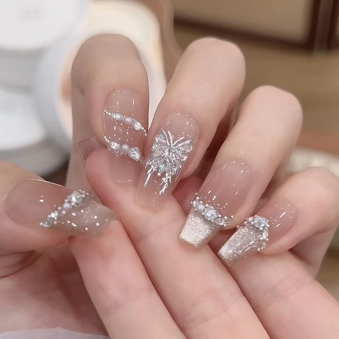 【歌赋女神】纯手工穿戴甲美甲贴穿戴式光疗甲款冰透渐变纯欲春夏