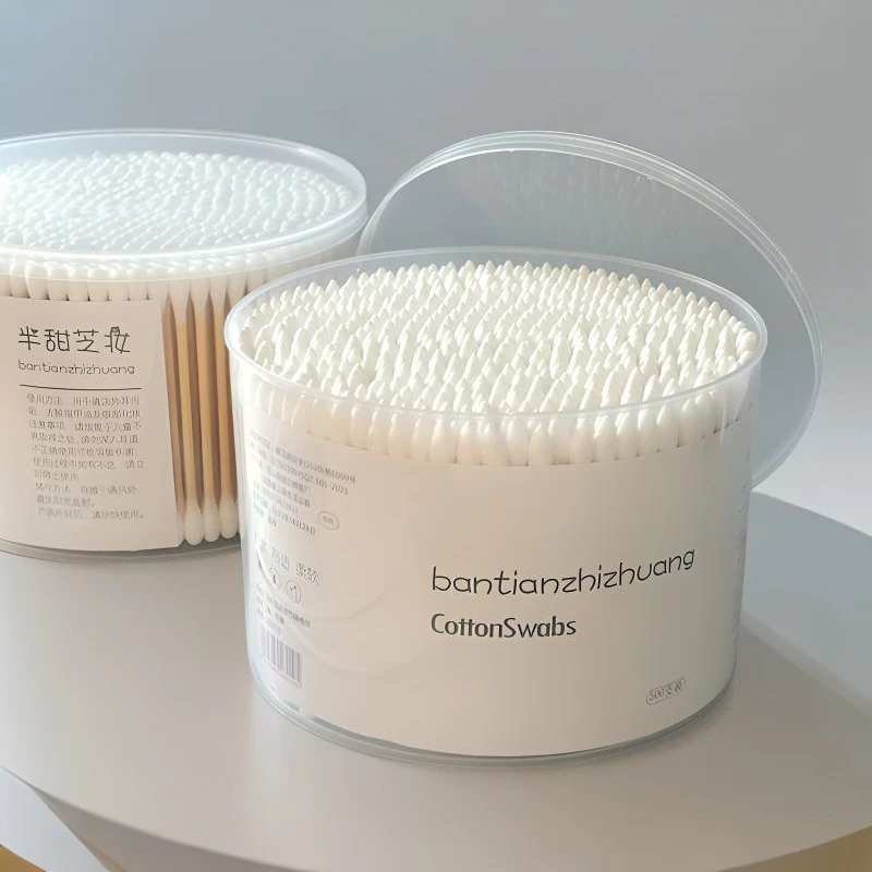 500支-1000支双头棉签包邮木棒化妆用棉棒掏耳朵棉球尖头圆头桶装