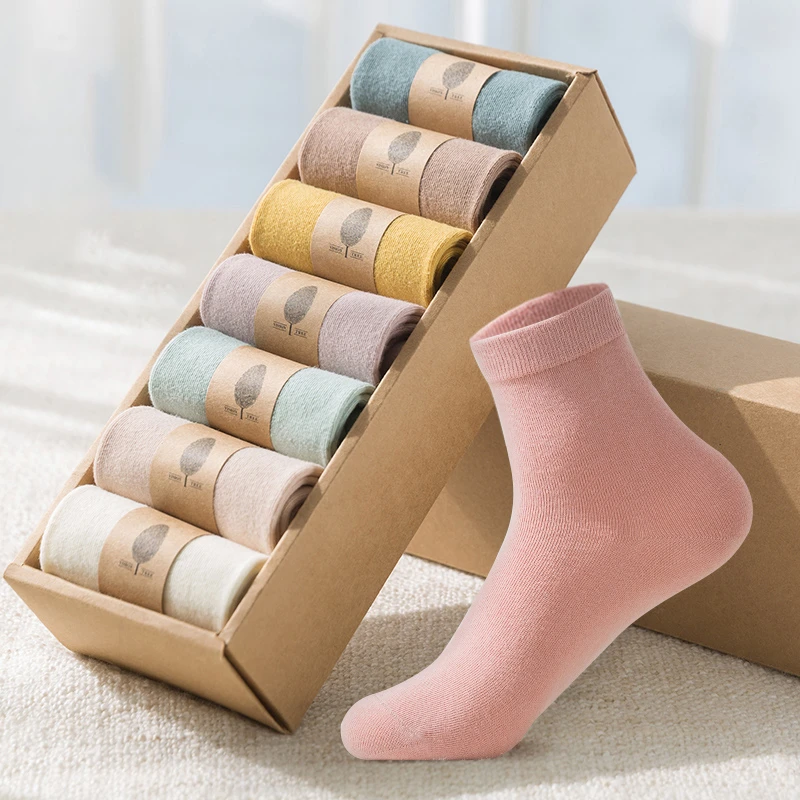 【拍3送4双到手7双】秋冬女中高筒棉袜纯色糖果日系棉袜子长袜子ins