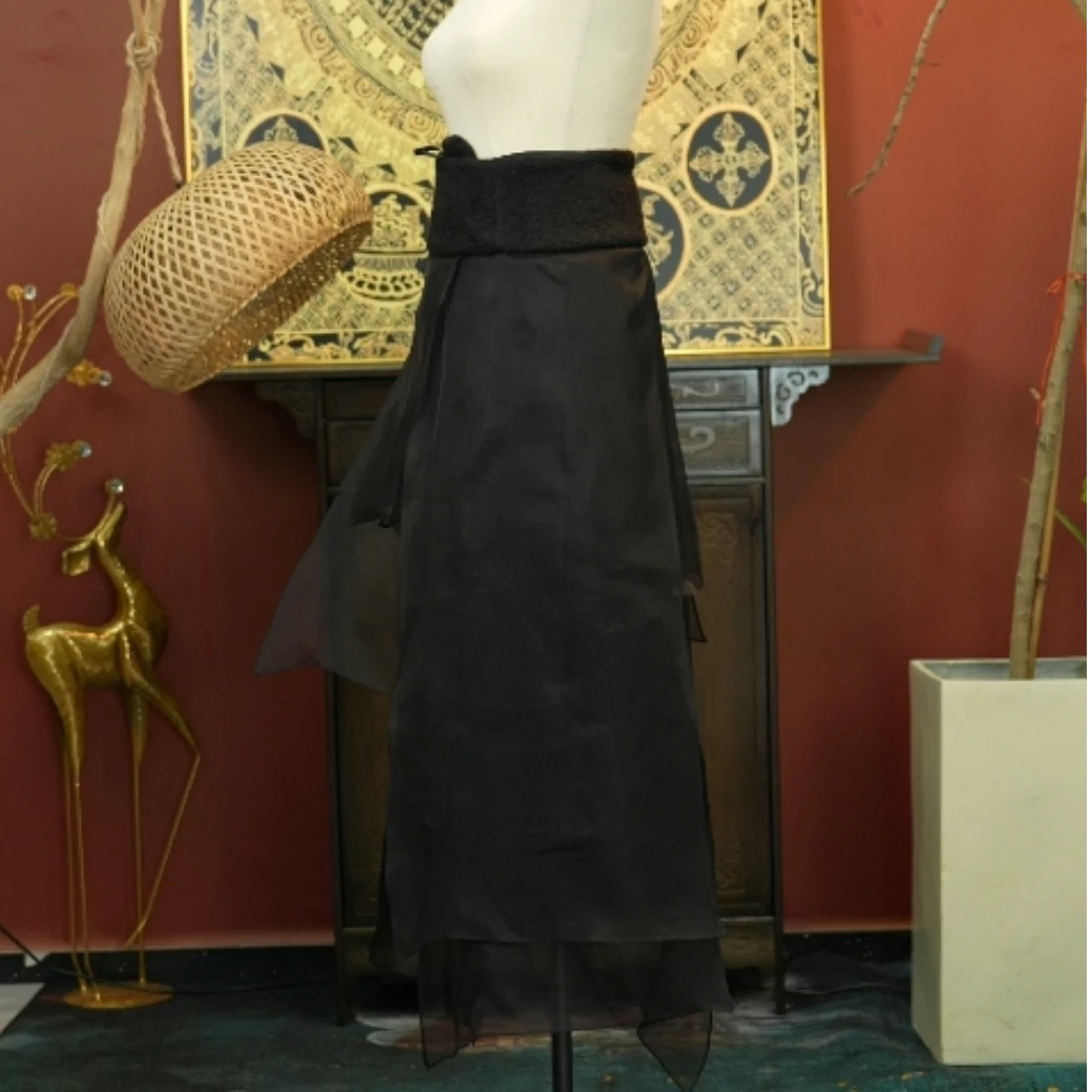 【冬款】羊羔毛桑蚕丝欧根纱片片裙正反两穿24040002