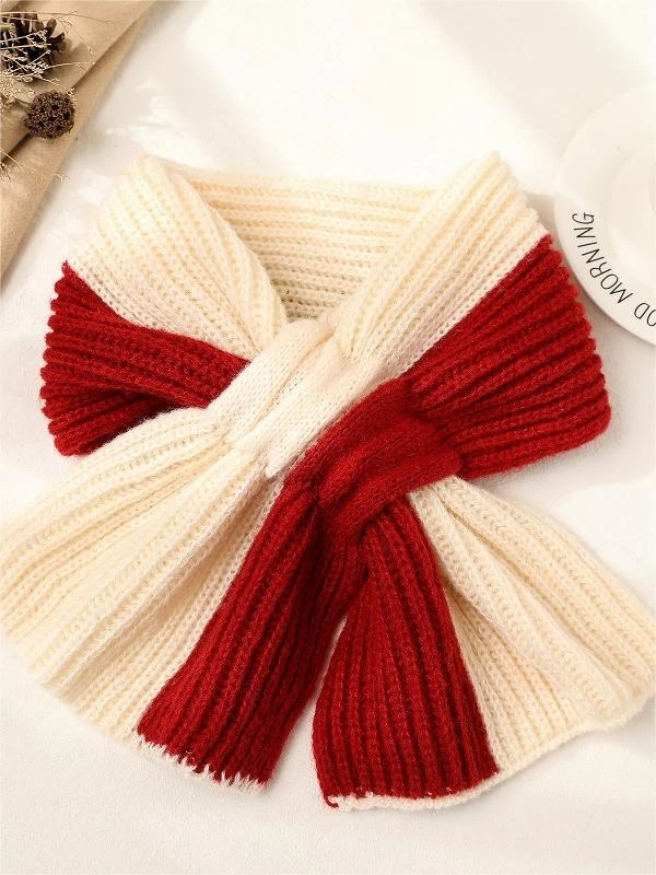 围巾短款女秋冬季交叉围巾针织围脖韩版纯色百搭保暖护颈网红冬款