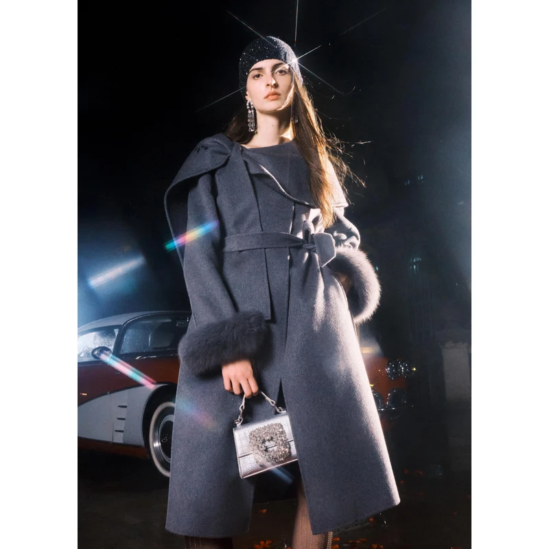 missCOCOON通勤围脖披肩毛呢外套女0031