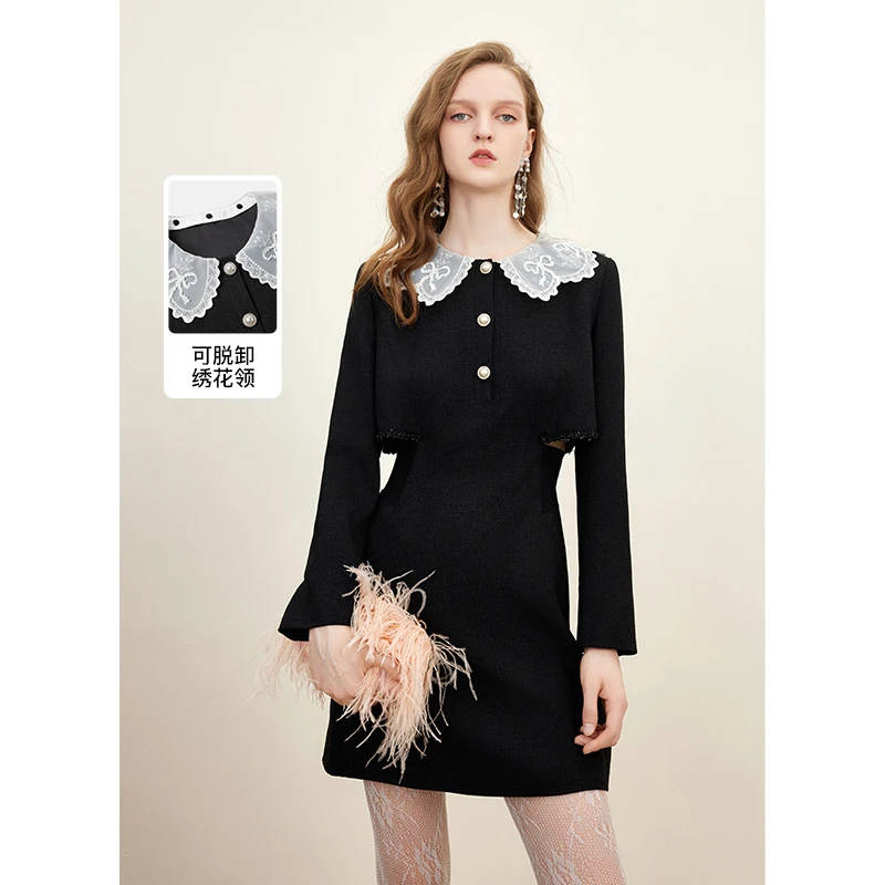 【黄蓉推荐】missCOCOON罗纹收腰A花边领香风连衣裙0165