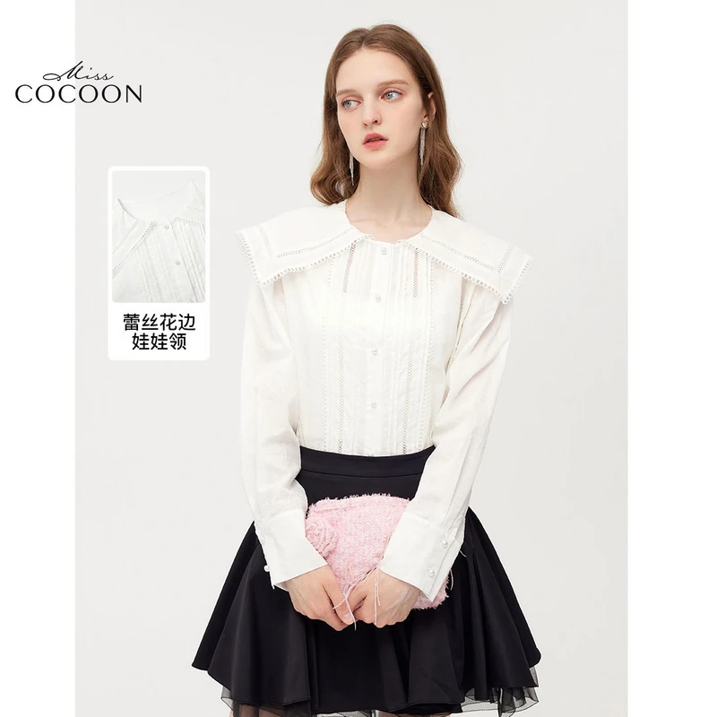 missCOCOON娃娃领蕾丝花边上衣秋荷叶边0287