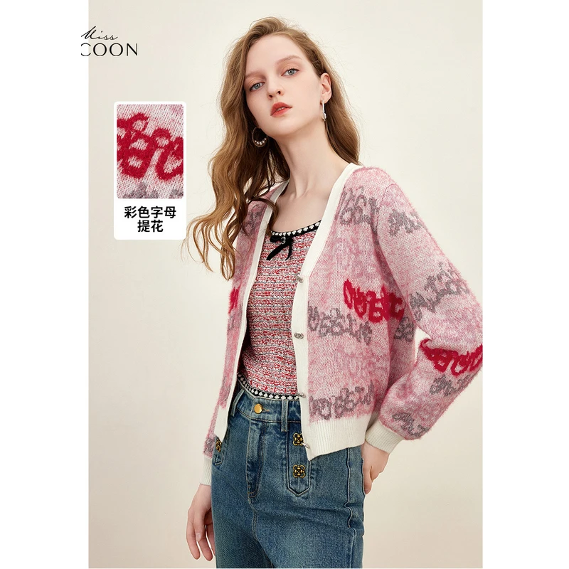 【许半夏专享】missCOCOON多色纱线女芝麻点提花毛针织衫0178