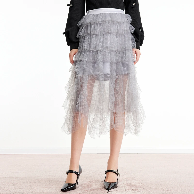 missCOCOON半身裙春百搭荷叶边网纱蛋糕裙仙女裙女