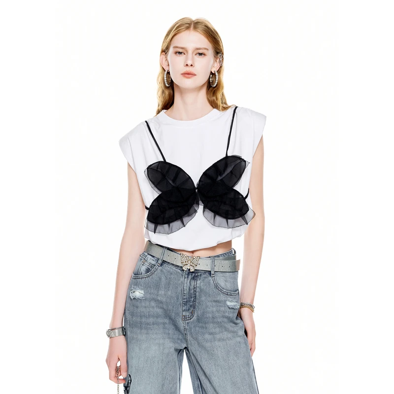 MISSCOCOON夏泡泡纱防水防油T恤两件套0218