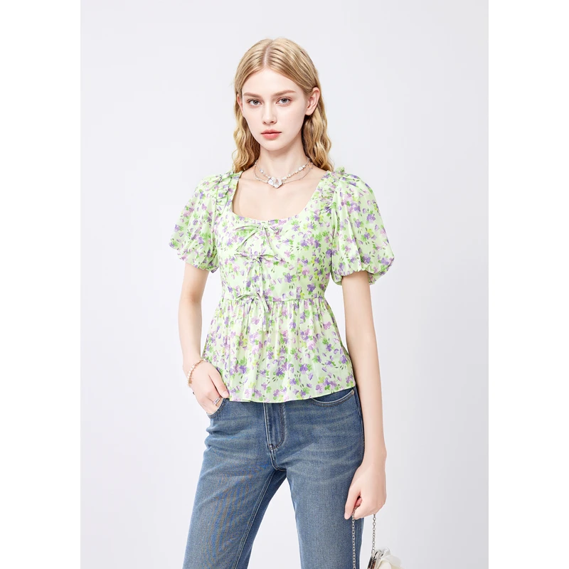 missCOCOON田园风蕾丝衫泡袖雪纺衫0967