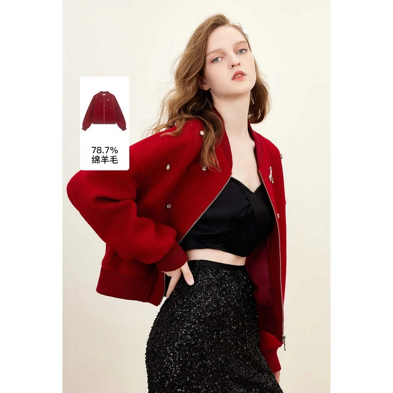 missCOCOON水钻点缀毛呢外套0150