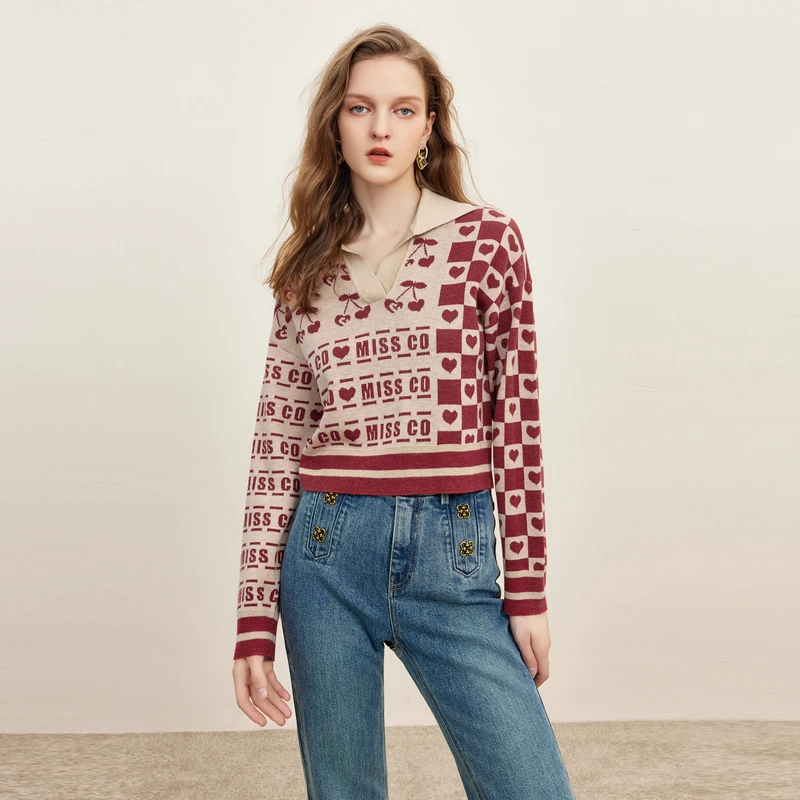 missCOCOONPolo领撞色多元图案毛针织衫0108