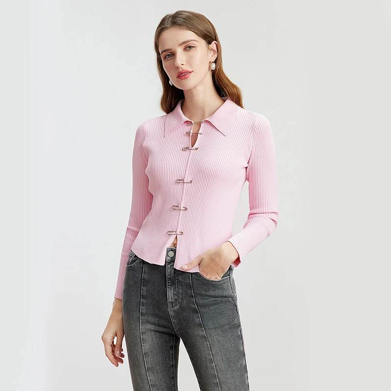 missCOCOON套头上衣翻领修身毛针织衫0273