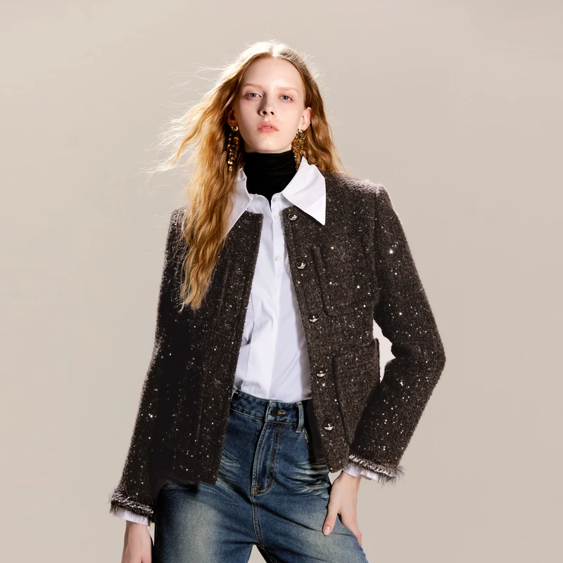 missCOCOON24冬千金羊毛亮片小香风外套0170