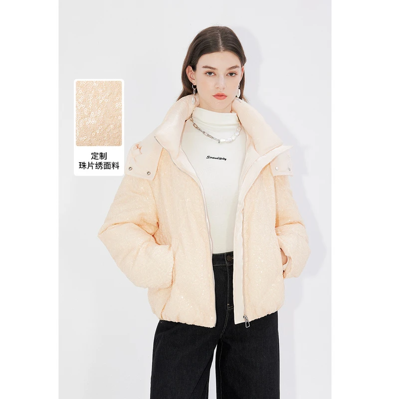 missCOCOON华丽感冬装亮片连帽羽绒服0482