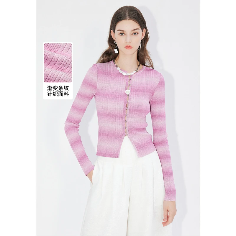missCOCOON渐变条纹修身减龄针织开衫0114