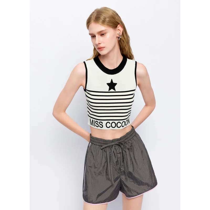 missCOCOON撞色条纹logo刺绣针织背心30201