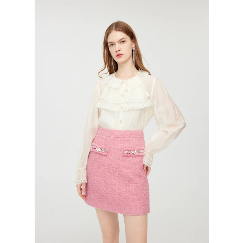 missCOCOON法式复古荷叶边设计雪纺衫0090