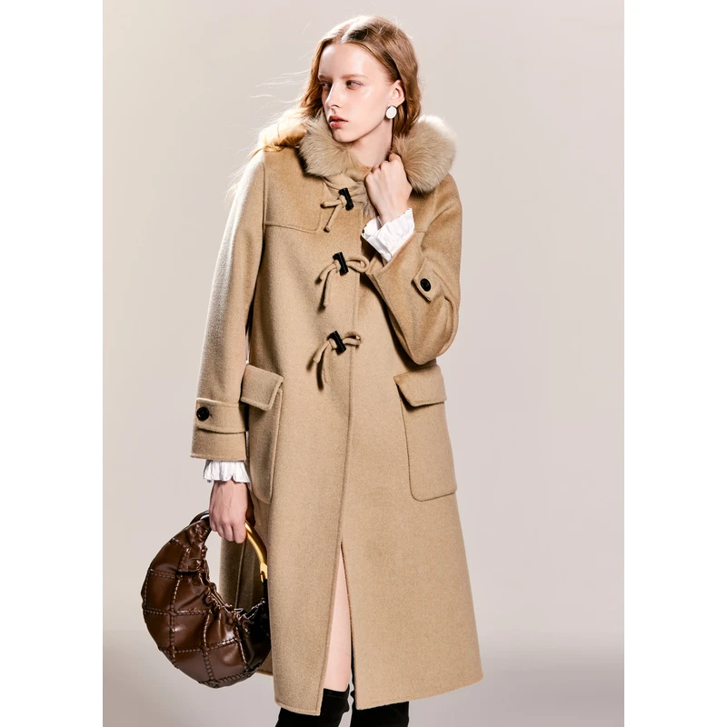 missCOCOON24狐狸毛领双面呢羊毛大衣0190