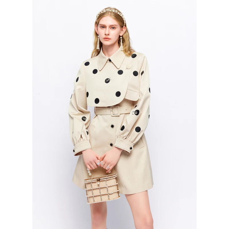 missCOCOON波点假两件风衣中长外套0158