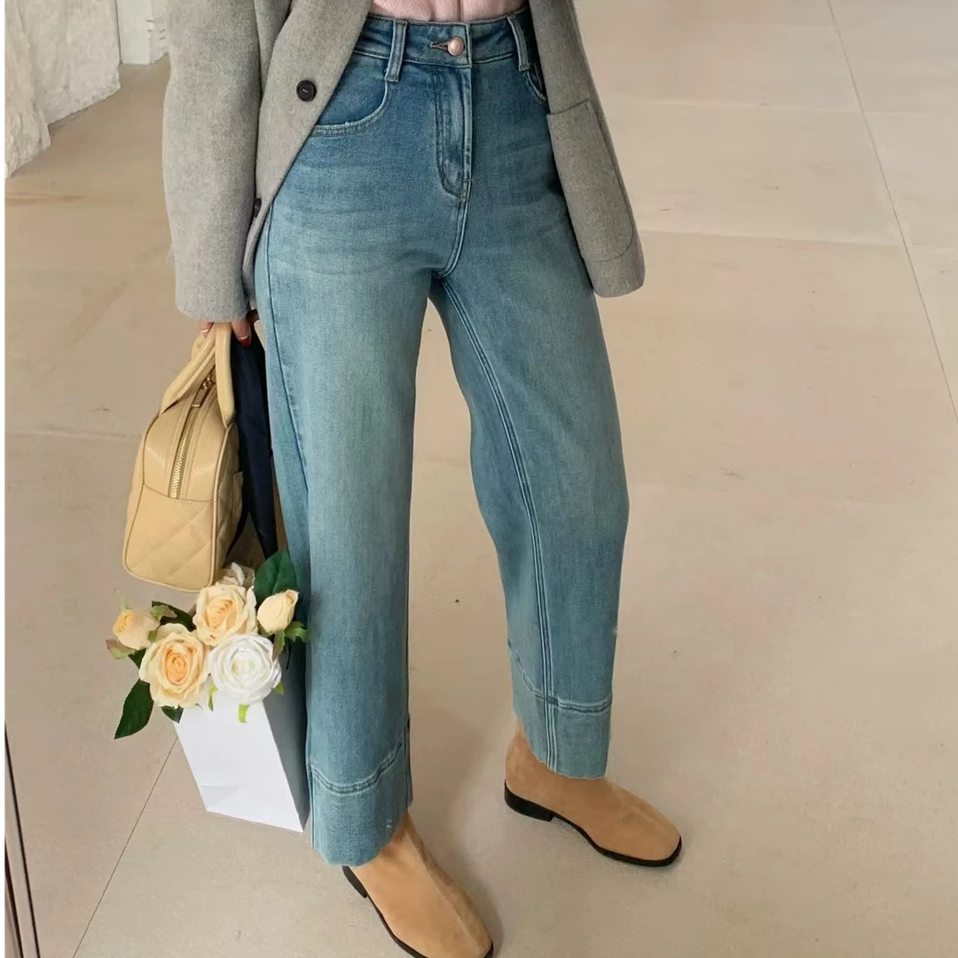 浩朵儿专属   秋季新款设计高腰直筒显瘦牛仔裤
