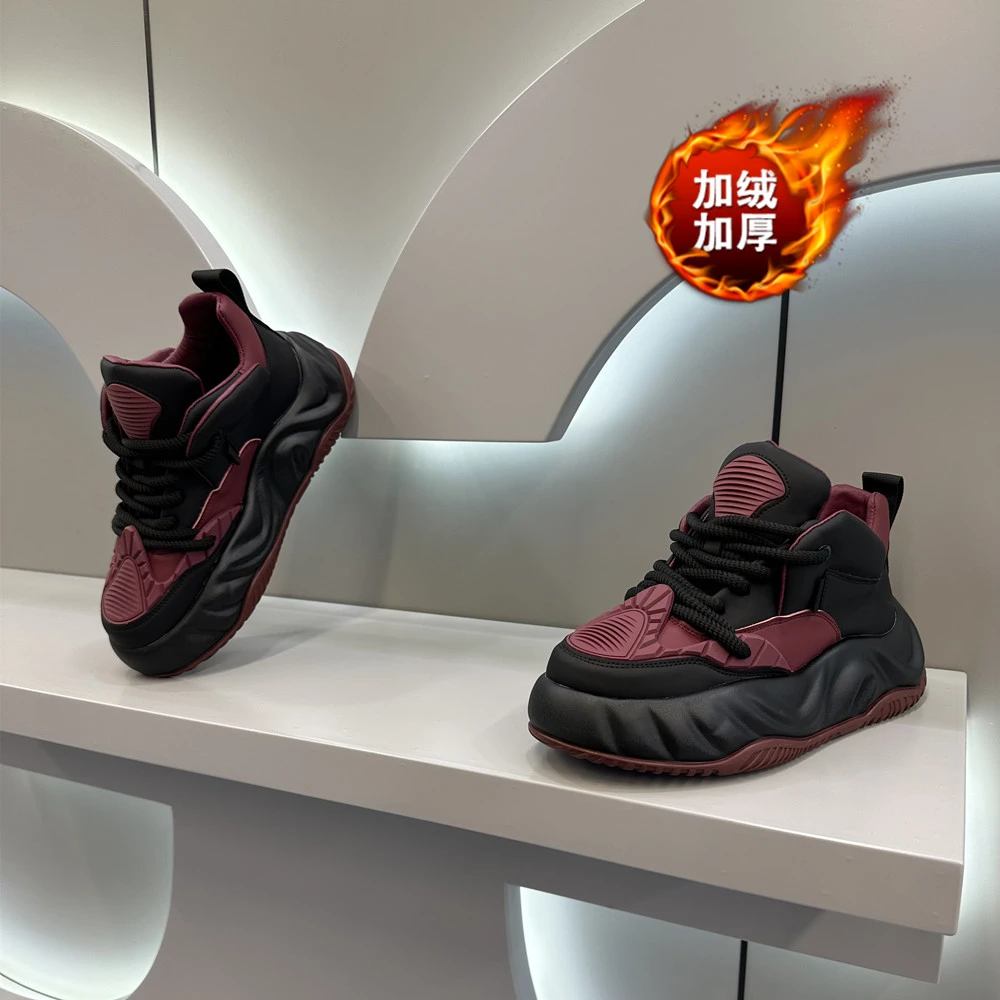 2023秋冬季加绒新款时尚潮流舒适百搭男士潮鞋厚底增高轻奢休闲鞋