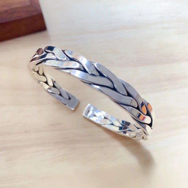 足银手镯 平安纹手镯可调节光面镯子足银999情侣款亮面时尚手镯