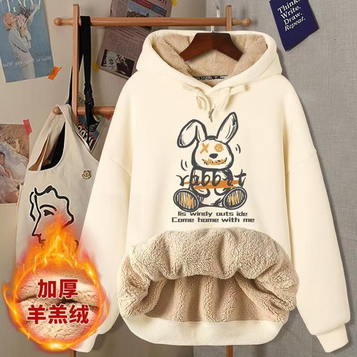 厚加绒卫衣男女2024新款冬季羊羔绒保暖加厚ins连帽宽松外套1/2