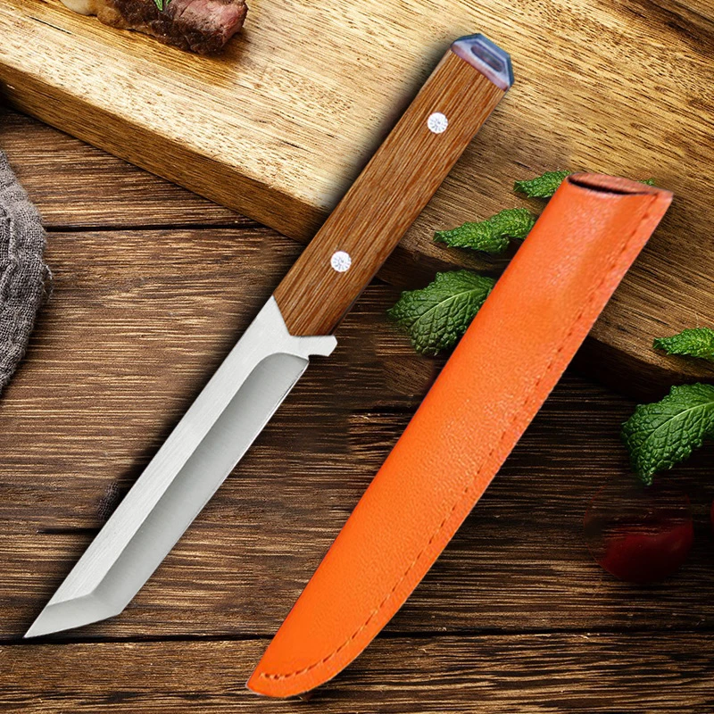 【赠皮套】4mm厚户外多功能一体刀家用水果刀露营烧烤便携野营小刀.