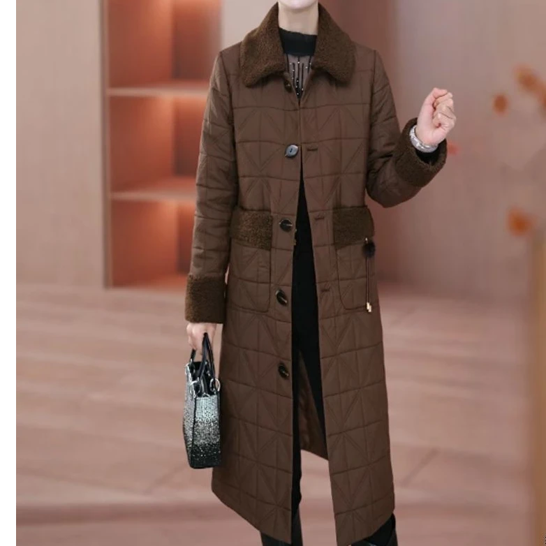 秋冬新款薄款棉大衣外套气质时尚减龄保暖夹棉外套中长款加厚棉服