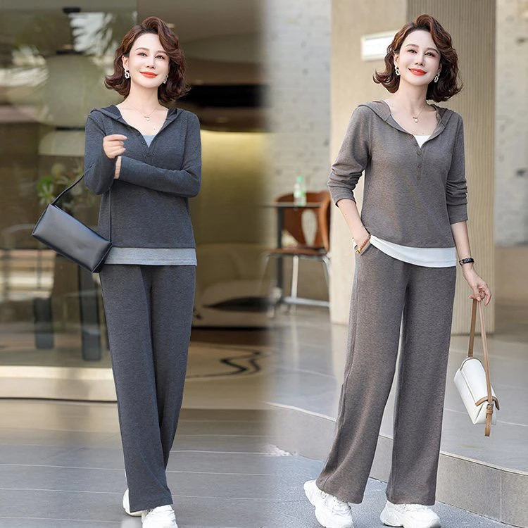 2024妈妈春季新款时尚两件两件套显瘦长袖遮肉春秋宽松休闲套装女