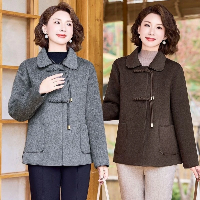 中老年女装秋季洋气时尚毛呢外套新款妈妈秋装新中式短款呢子上衣