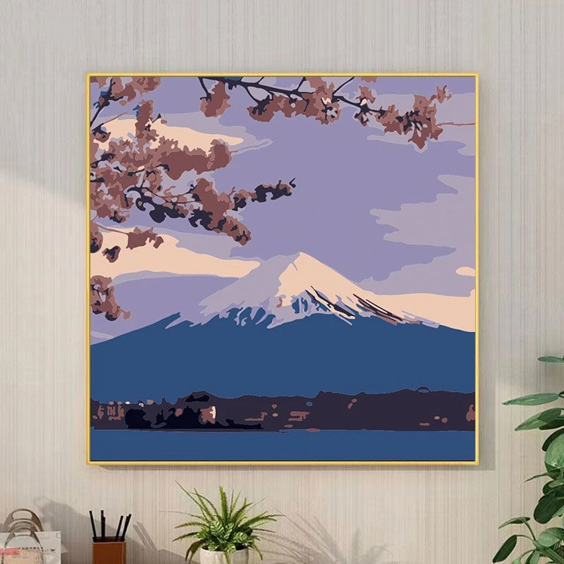 富士山数字油画diy手工填色手绘画油彩画减压治愈风景装饰挂画