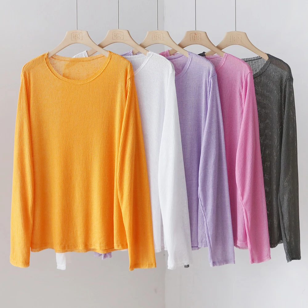 夏季新款薄款宽松圆领长袖打底T恤衫 百搭防晒衣套头上衣 067TK