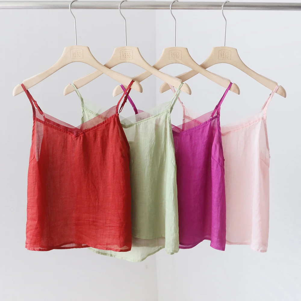 夏季新款蕾丝拼接苎麻吊带 肩部可调节简约内搭女背心打底 9920