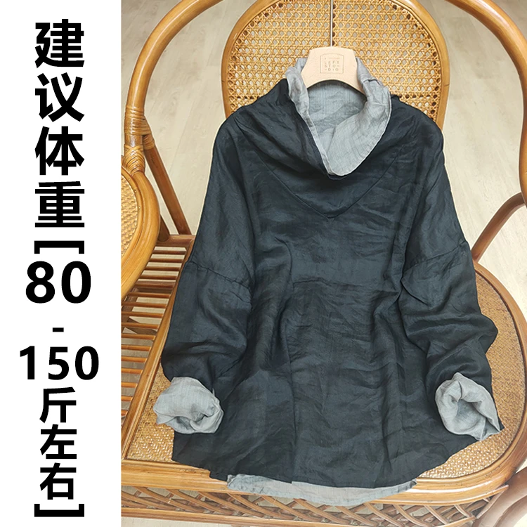 3121103【建议80-150斤】 堆堆领苎麻上衣春文艺衬衣上衣 YF22302