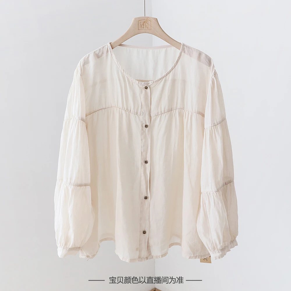 1030305 休闲减龄娃娃衫 夏季宽松炒色苎麻衬衫衬衣防晒上衣 3195
