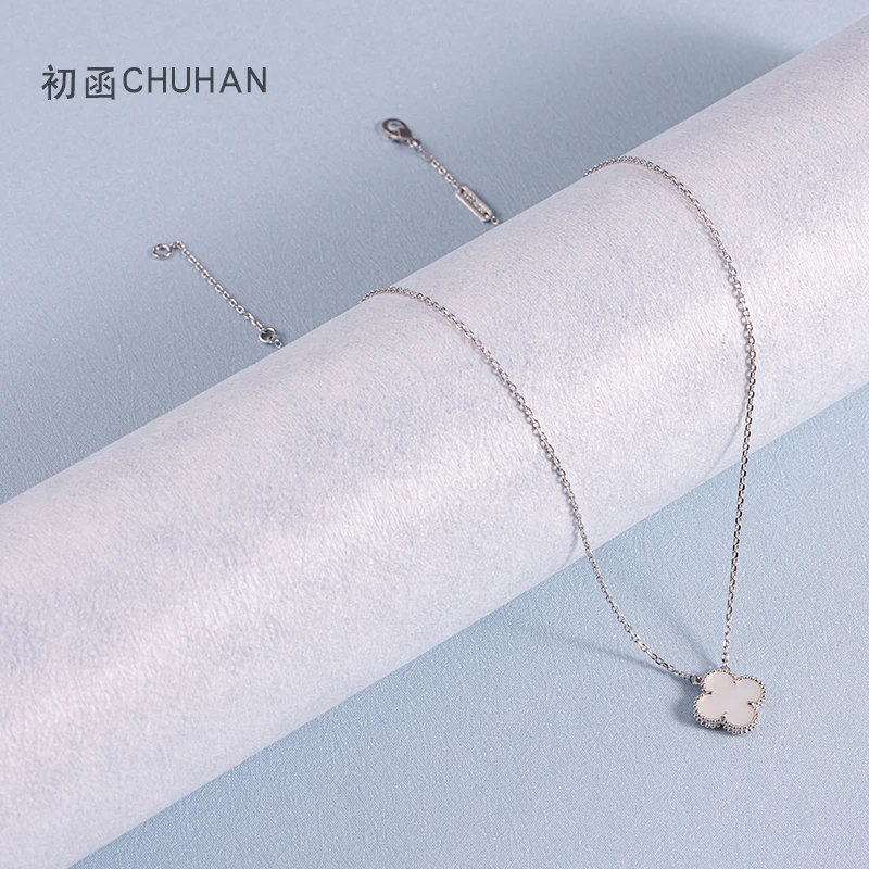 CHUHAN/初菡天然白贝母四叶幸运单花项链百搭时尚经典轻奢