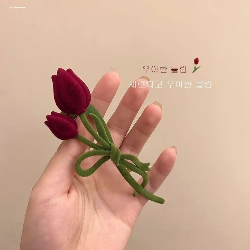 橘里发抓花朵盘发精致饰品温柔新款显白郁金香植绒扭扭橘里O