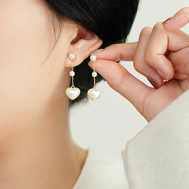铜合金耳饰 爱心气质流苏耳环 小众设计感百搭耳饰心形高级感耳钉