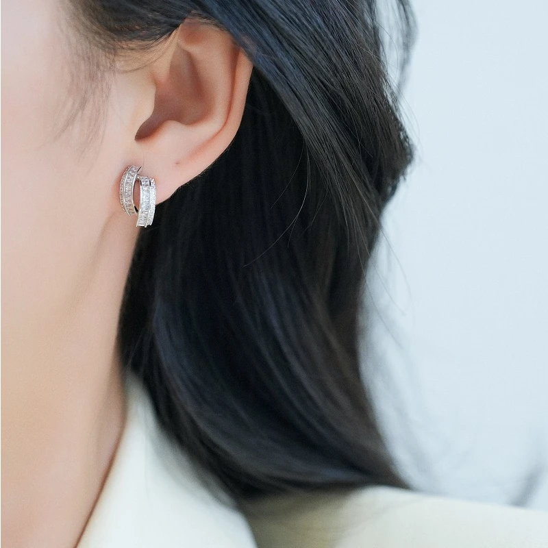 铜合金耳饰 925银针弧度缠绕双层耳环轻奢百搭精致立体显气质耳饰