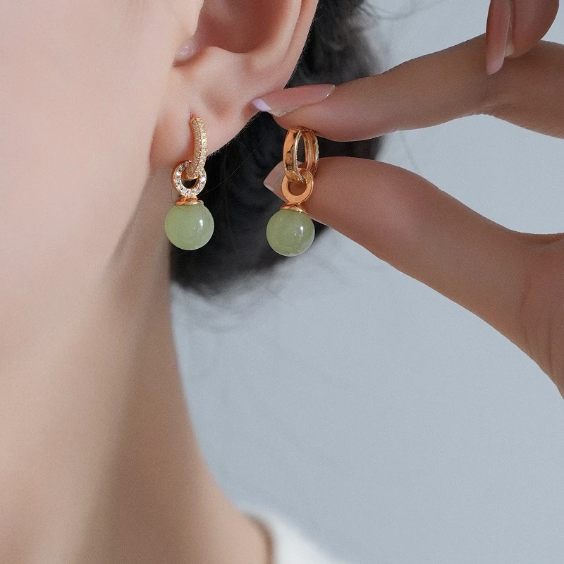 铜合金树脂耳饰 925银针绿色耳环2024年新款爆款国风耳饰女独特