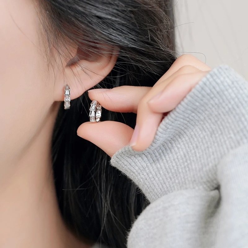 橙匠 铜合金耳饰 蛇骨竹节轻奢满锆耳扣耳环小众设计高级耳饰2024