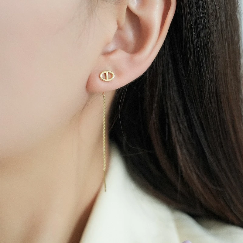 铜合金耳饰 925银针简约精致猪鼻子耳线耳线法式百搭休闲耳环耳钉